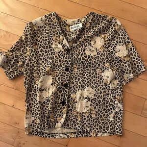 Leopard Print Vintage Button-Up Blouse